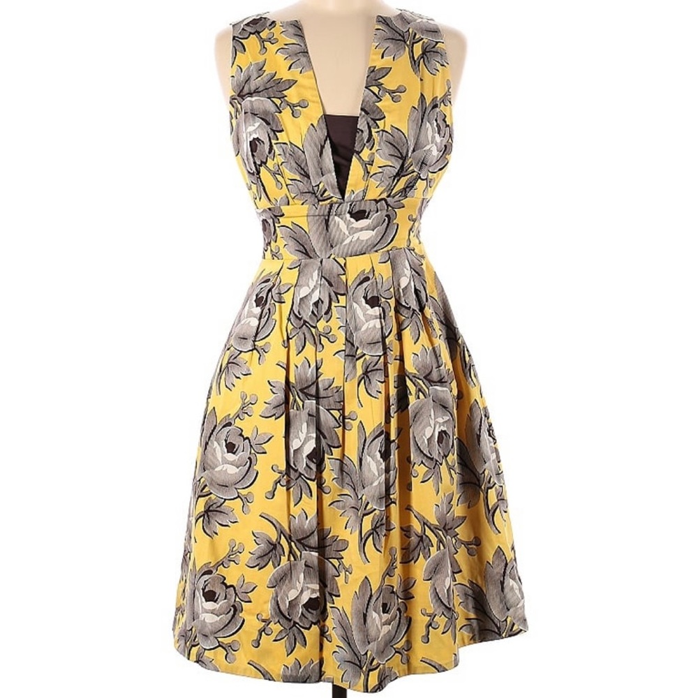 Leifsdottir yellow & brown floral dress sleeveless size 12